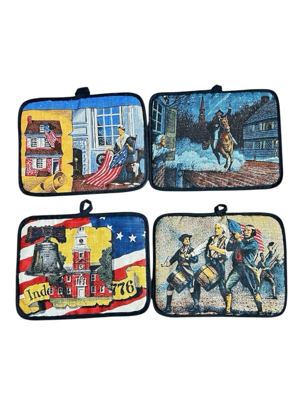 Vintage Patriotic Themed Pot Holders Hot Mat Trivet Set Of 4 Excellent Condition
